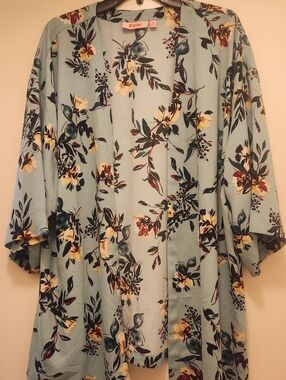 EVRI Mint Floral Open-Front Kimono, 1X